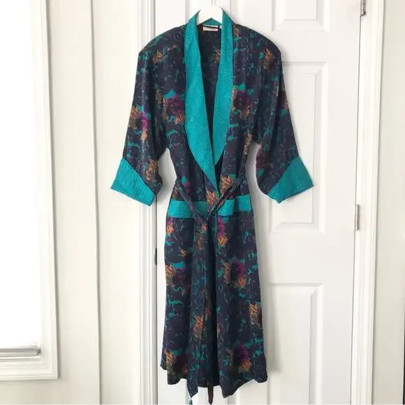 Victoria's Secret Vintage Gold Label Long Robe Tassel Tie Jacquard Trim Medium - Picture 1 of 13